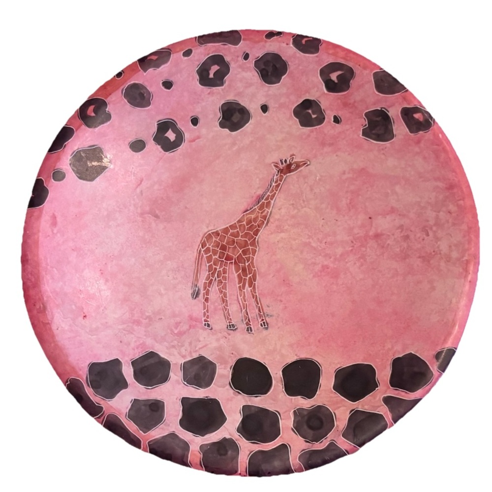 Pink Giraffe Printed Made In Kenya Trinket Dish Decorative Plate Artsy Novelty - Picture 4 of 4